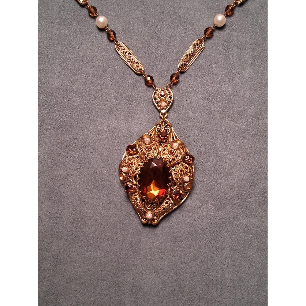 Vintage Topaz Rhinestone Necklace West Germany? - Picture 2 of 9